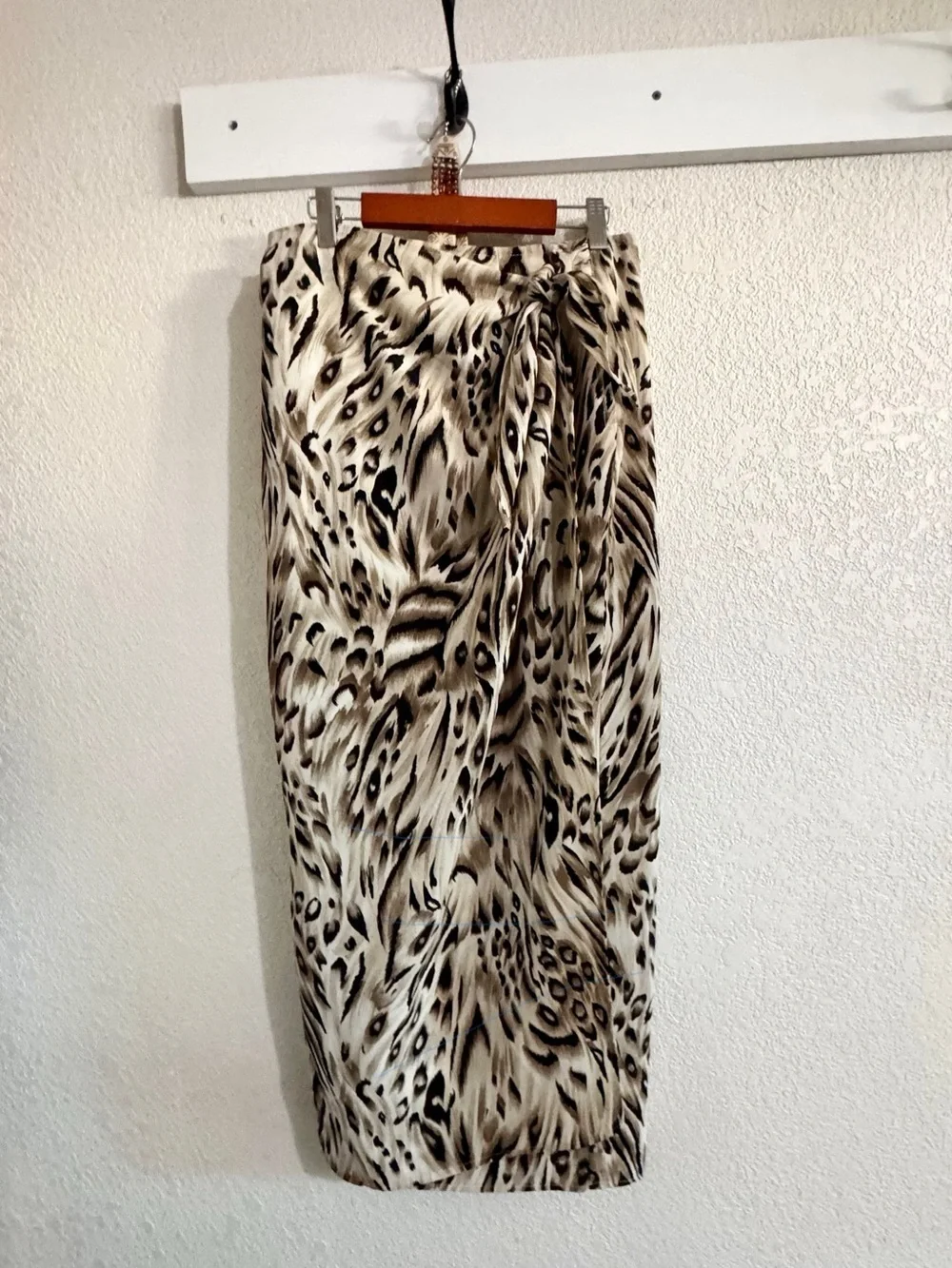 Animal Print Midi Skirt - Neutral Leopard Pattern